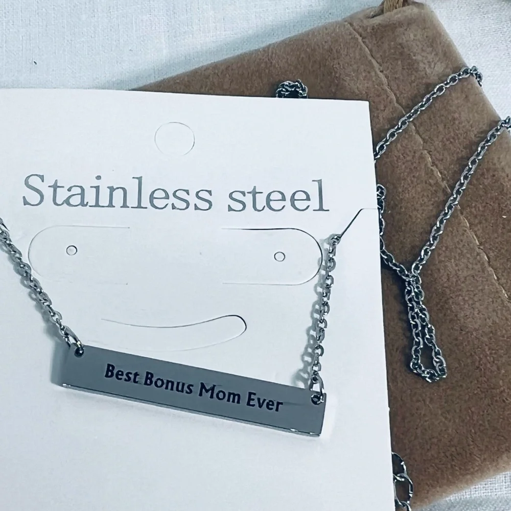 Best Bonus Mom Ever Titanium Stainless Steel Personal Bar Necklace Stepmom Retro